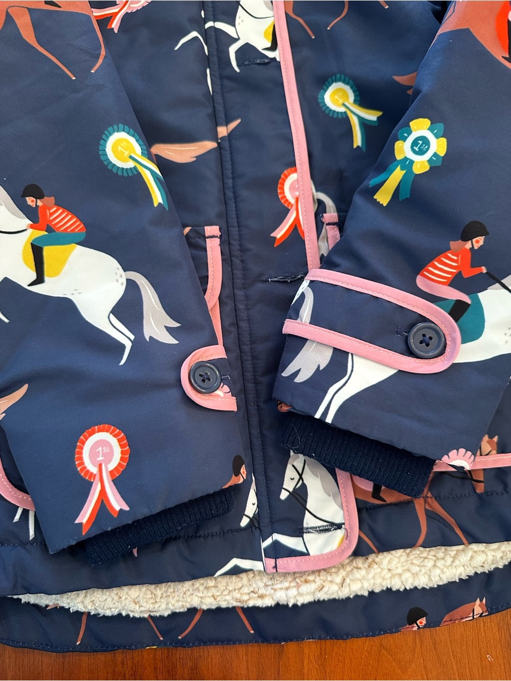Mini Boden Navy Horse Equestrian Horse Show Print Jacket with Pink Trim size 4-5 - Picture 4 of 7